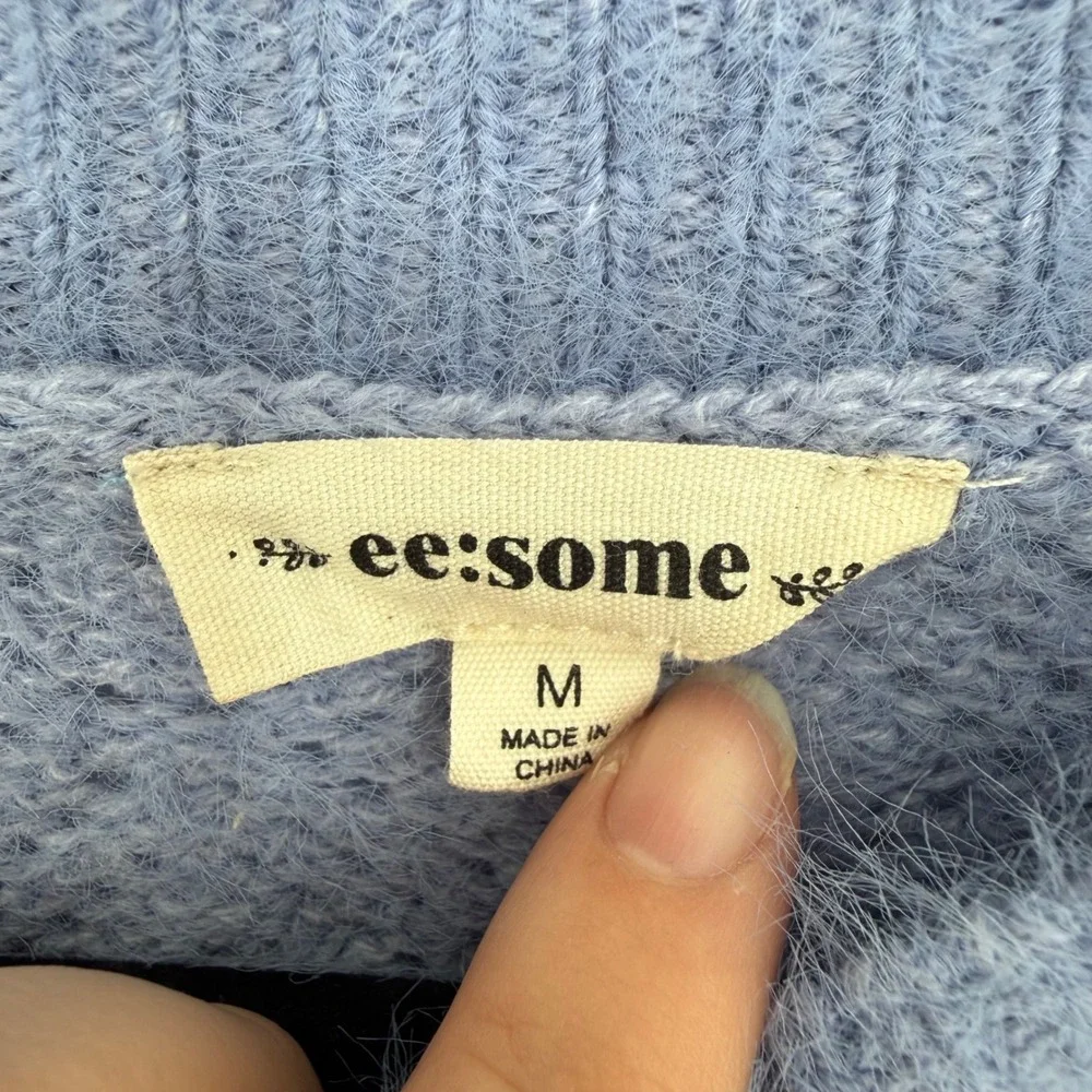 EE:SOME PERIWINKLE BLUE FUZZY LOOSE FIT CREWNECK SWEATER MEDIUM BALLOON SLEEVE‎